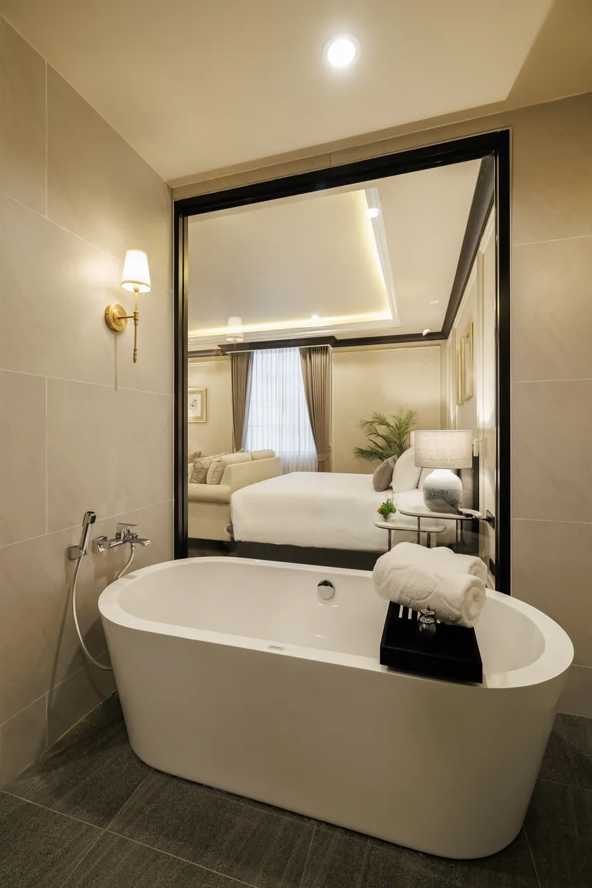 Spacious Deluxe Premier bedroom at our hotel near Chiang Mai Airport.